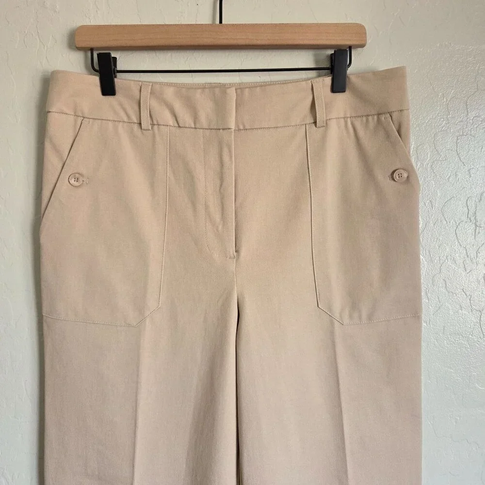 Rachel Zoe High-Rise Wide Leg Trouser Pants Tan Size 12 Cotton Blend Work Casual